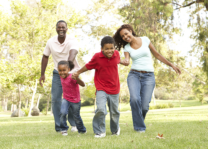 family of four enjoying the outdoors